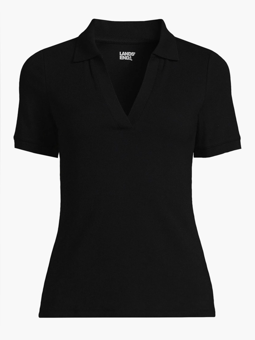 Land’s End Short Sleeve Wide Rib Polo Black NWOT